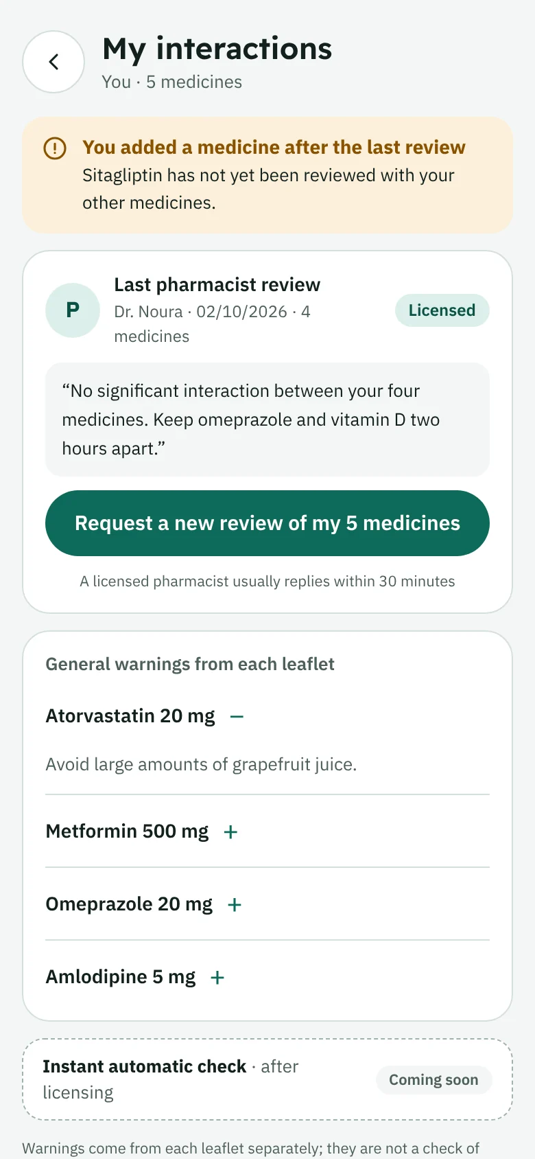Drug interactions screen