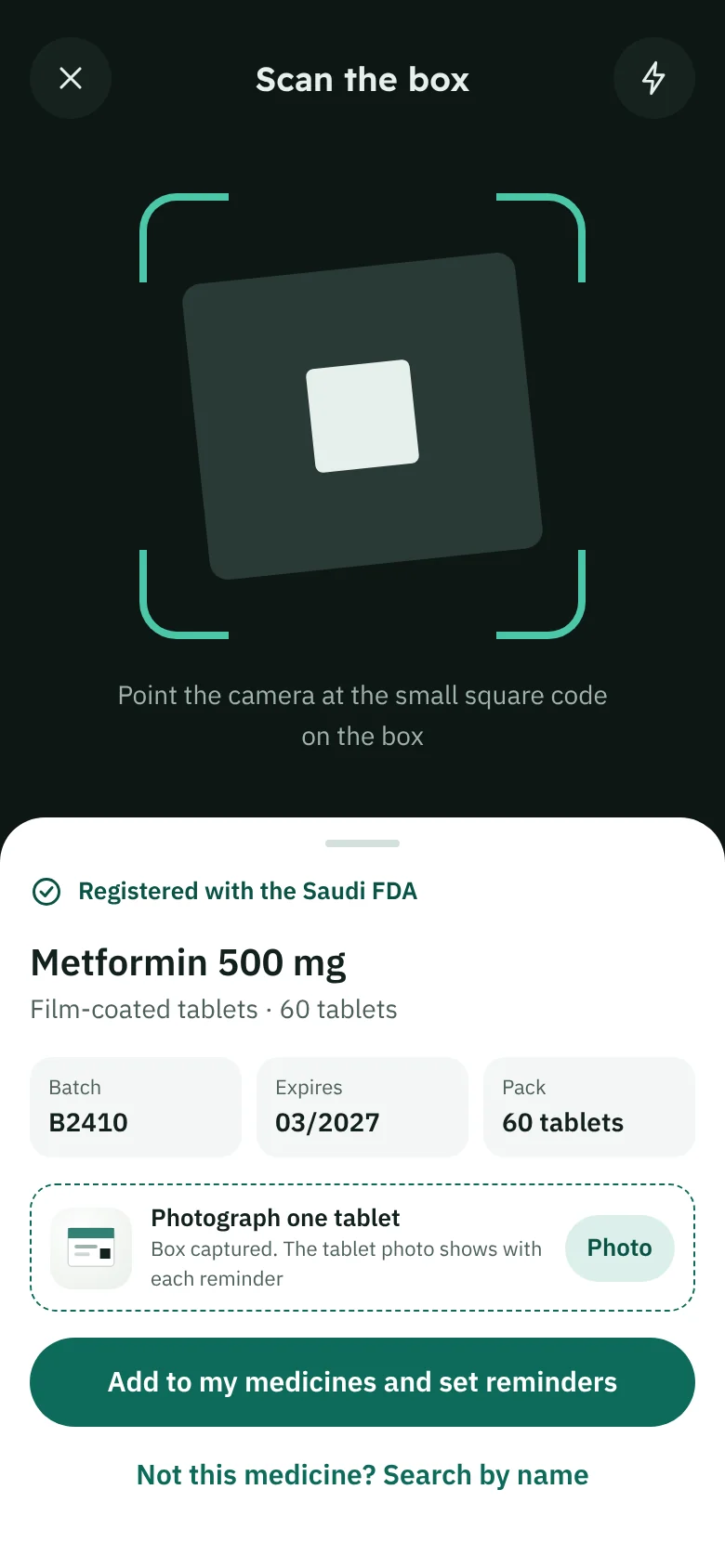 Scanning a medicine box with the camera