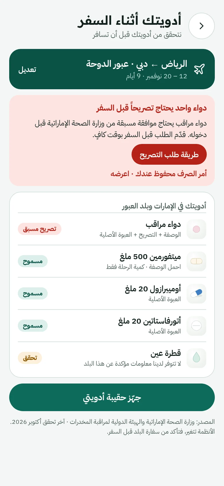 شاشة أدويتك أثناء السفر